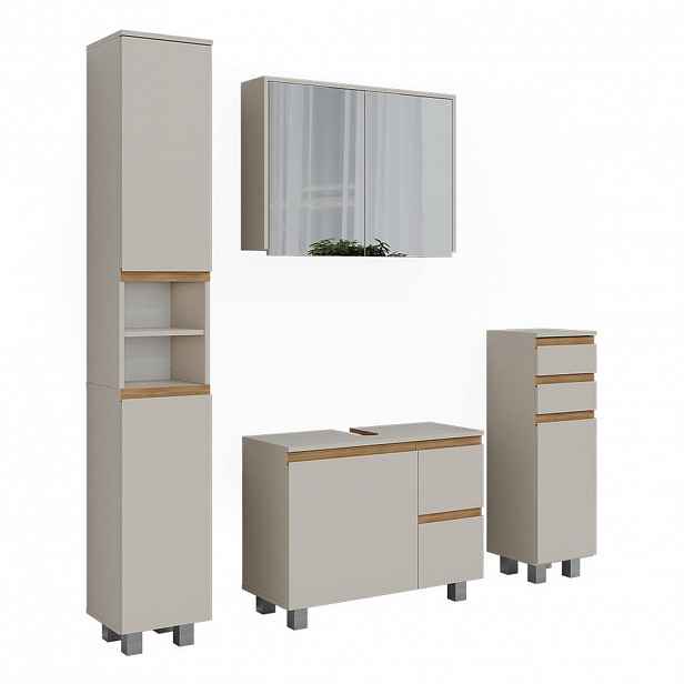 Vicco KOUPELNOVÝ NÁBYTEK J-Shape, Kašmír/Řemeslný dub, 4dílná