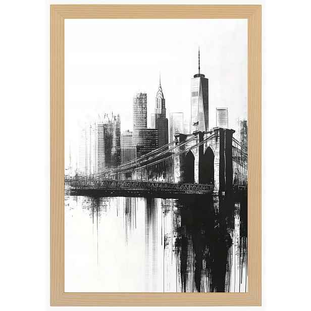 Plakát Rámeček Dřevo Krajina Skica New York Manhattan Panorama 40x60
