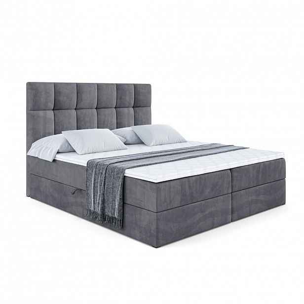 ALTDECOR AMERICKÁ postel s matrací H3 a lamelovým roštem – RICAR – 200 x 200 tmavě šedá