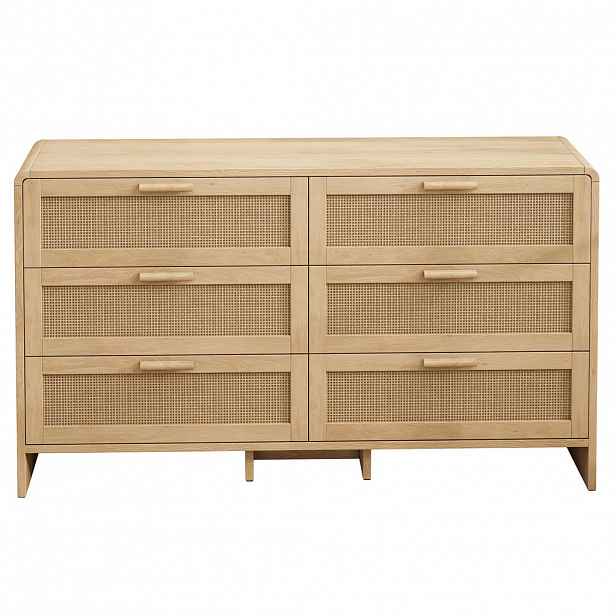 Urban Meuble SIDEBOARD dřevotříska v přírodní s ratanovým výpletem, zaoblené rohy a 6 zásuvek