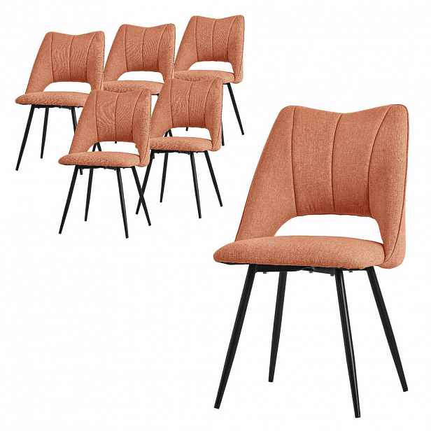ML-DESIGN SADA 6 JEDÁLENSKÝCH ŽIDLÍ Oranžový látkový potah