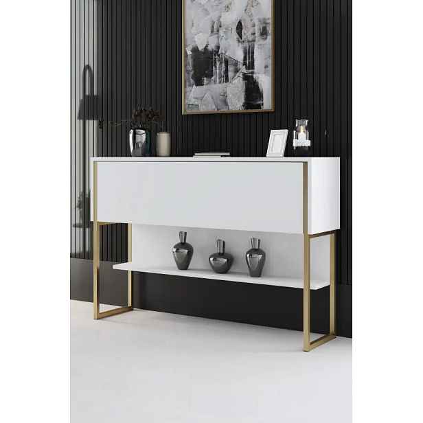 Casarredo Konzolový stolek se skříňkou LUXE - zlatá / bílá