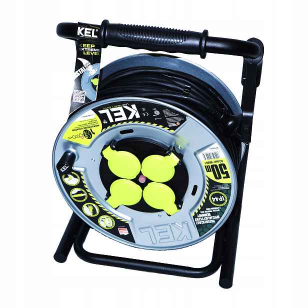 Prodlužovací Kabel bubnový Heavy Line 4x2p+Z IP44 16A H05RR-F 3x2,5 50 m černý