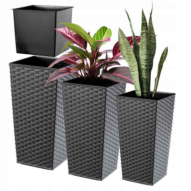 Set 3ks Květináč Vysoká Vložka Grafit 47+57+68 cm