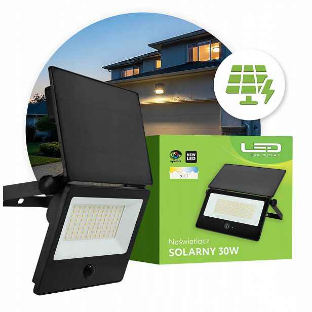 Solární Led zářič 30W Výkonný 3CCT Halogenový pohybový senzor 2800lm IP54