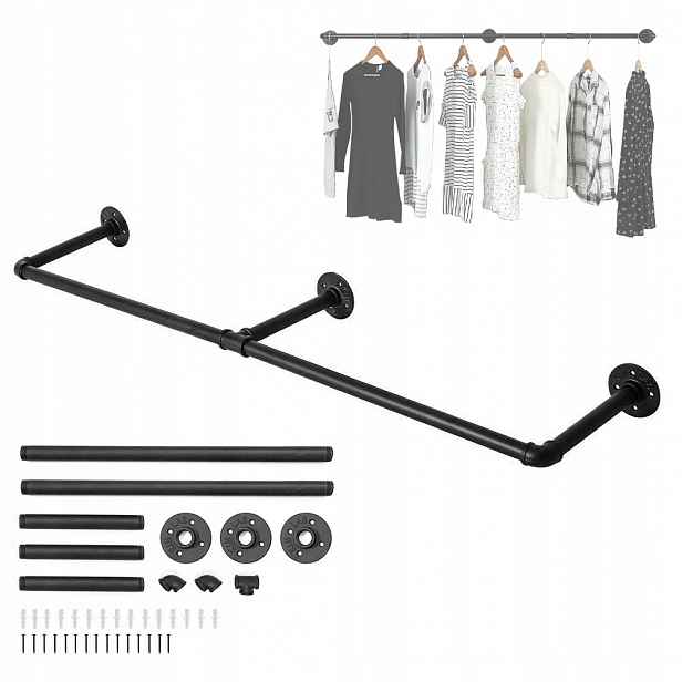 Tyč na oblečení Nástěnný Věšák Z Oceli černá Loft 120 CM Černá