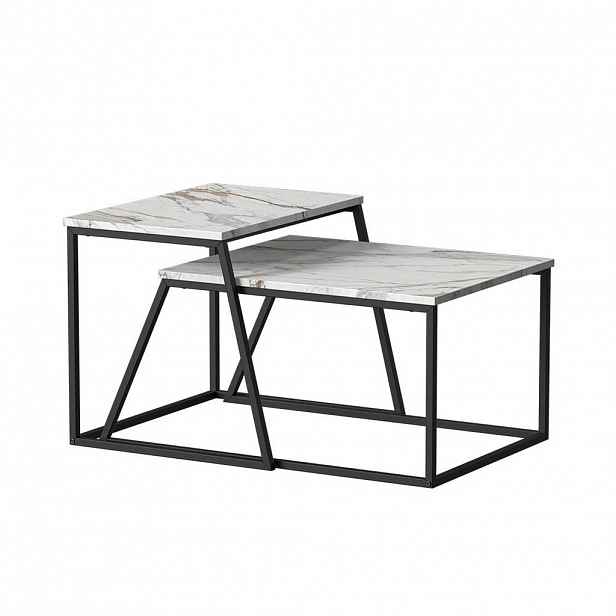 Vicco STOLEČEK KÁVOVÝ STOLÍK Myra Černá/mramorová-bílá 60 x 50 cm 2 díly