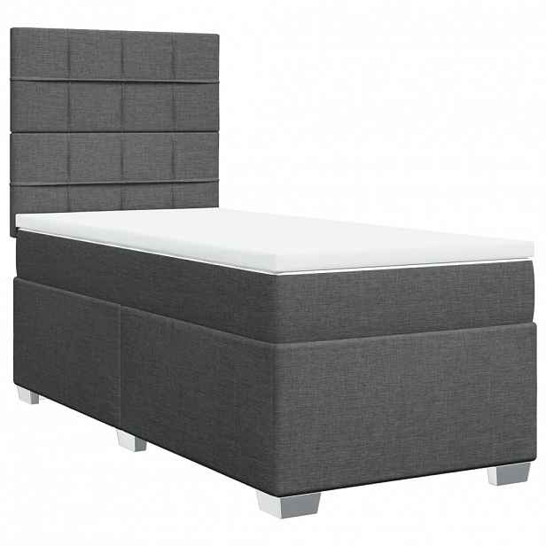 vidaXL Box spring postel s matrací tmavě šedá 100 x 200 cm textil