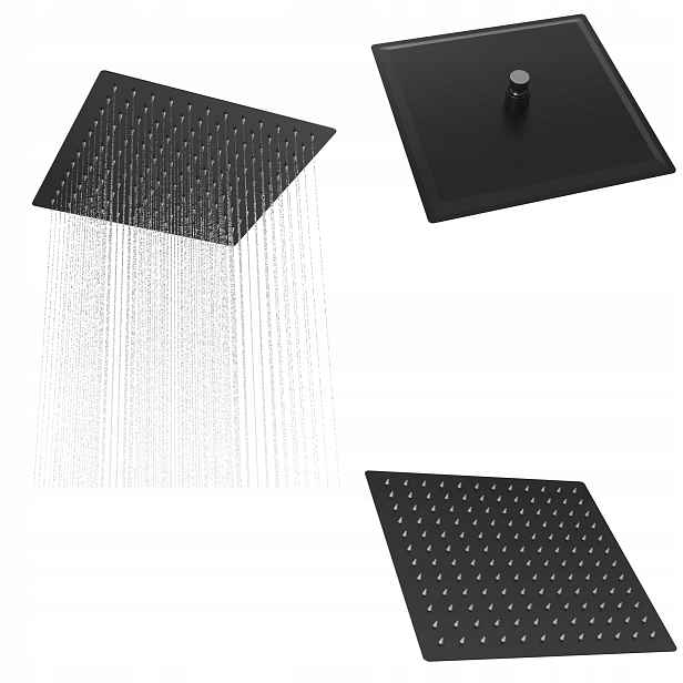 Čtvercová sprchová dešťová sprcha černá Slim pro kabiny 30 cm