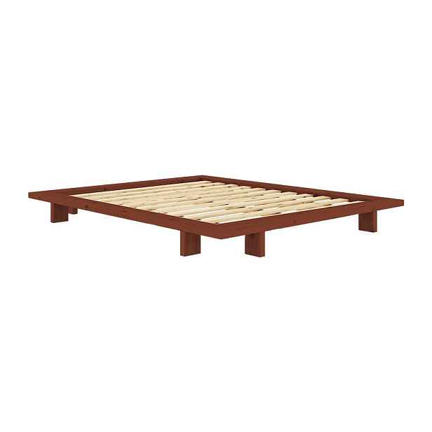 Dvoulůžková postel z borovicového dřeva bez čela s roštem 160x200 cm v terakotové barvě Japan – Karup Design