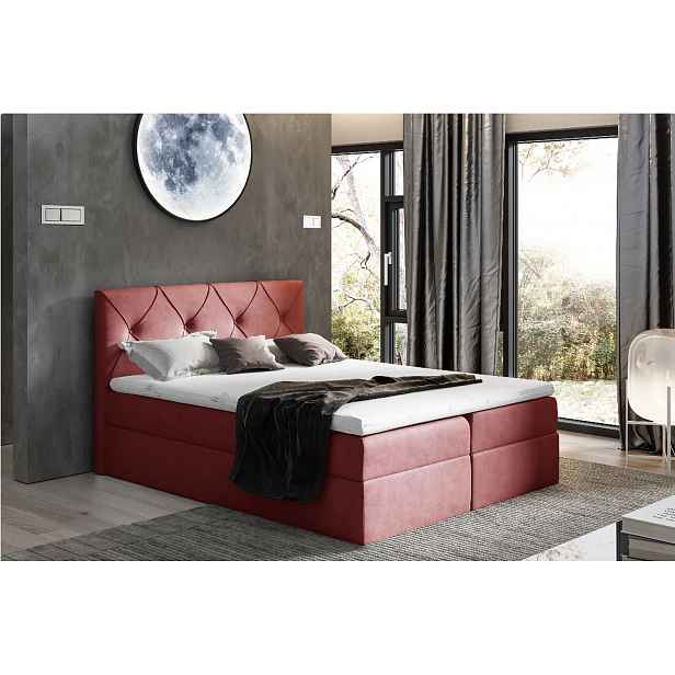 Elegantní kontinentální postel 120x200 CARMEN - červená + topper ZDARMA