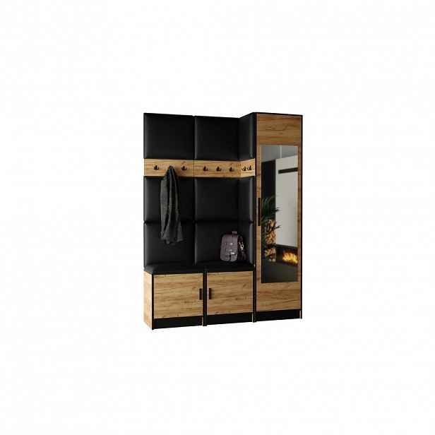 Kier Furniture PŘEDSÍŇOVÁ STĚNA ROJ 20 - 159,6x205x39cm Dub Craft & Černá kůže