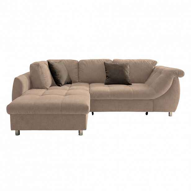 luma-home ROHOVÁ POHOVKA s funkcí rozkládání, úložným prostorem, pružinovým jádrem, otomanem vlevo, 250 × 190 × 84 cm (Š×H×V), mikrovlákno světle hněd