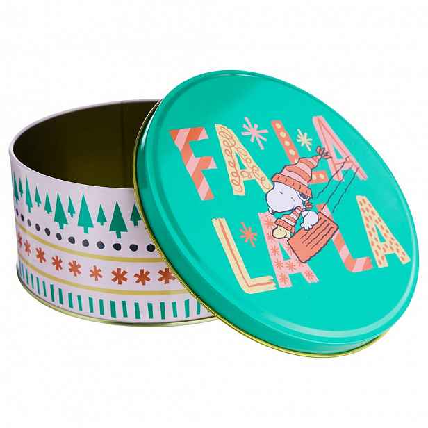 PEANUTS Dóza kulatá "FaLaLaLa" 16,7 cm - zelená/bílá