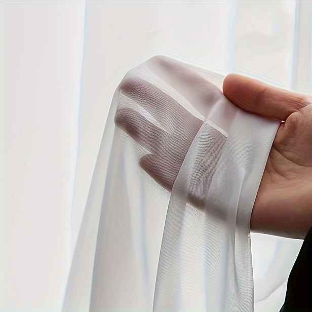 TEMU [Německo] 1 ks Moderní bílá šifonová poloprůhledná záclona do obývacího pokoje, ložnice, vysoce kvalitní, měkká, elegantní okenní tylové závěsy