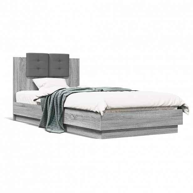 vidaXL Rám postele s čelem šedý sonoma 90 x 200 cm kompozitní dřevo