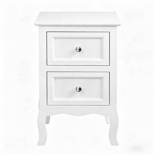 Modfu NOČNÍ stolek z MDF 40x60x30 cm bílý se 2 zásuvkami a kovovými úchyty, snadná údržba
