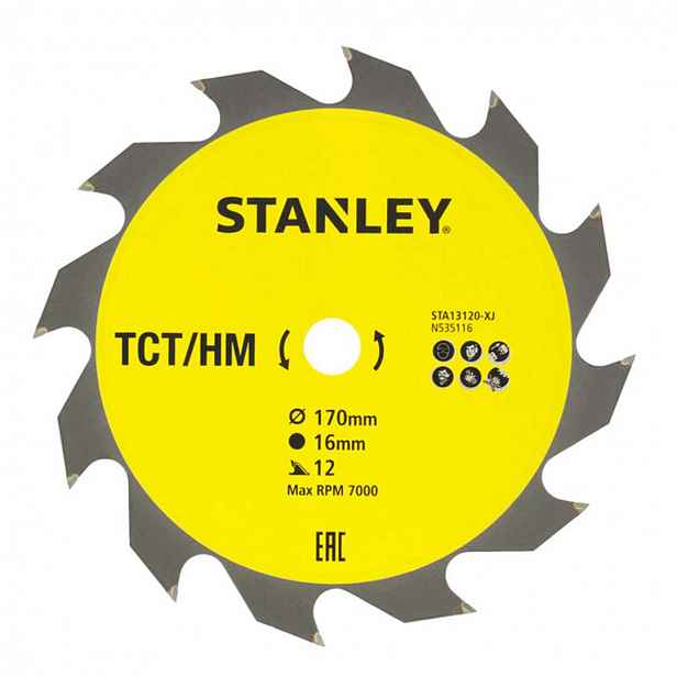 Stanley - Pilový kotouč na dřevo 170x16 mm, 12 zubů STA13120-XJ