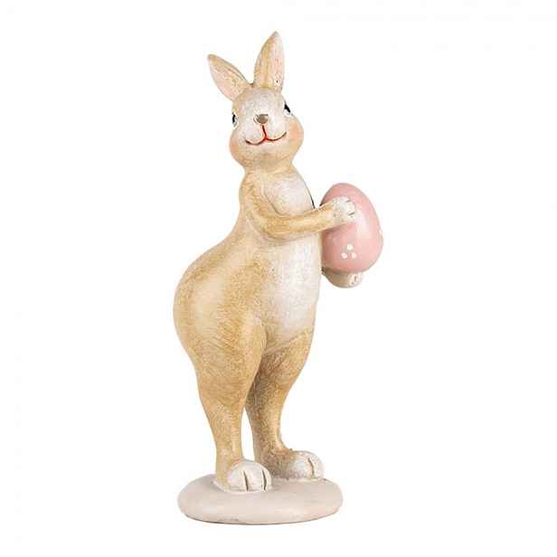Dekorace králíček s růžovým vajíčkem - 5*6*13 cm Clayre & Eef