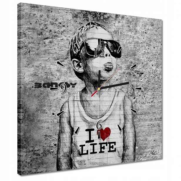 Hodiny 40x40 I love life Banksy