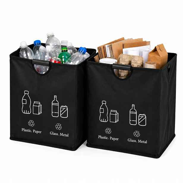 Koš na recyklaci třídění lahví Plechovky Prostorná taška Etikety 2 ks