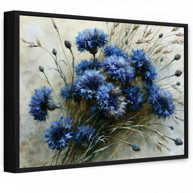 Obraz V Černém Rámu Na Plátně Květiny Chabry Loft Obývací Pokoj Ložnice 60x40