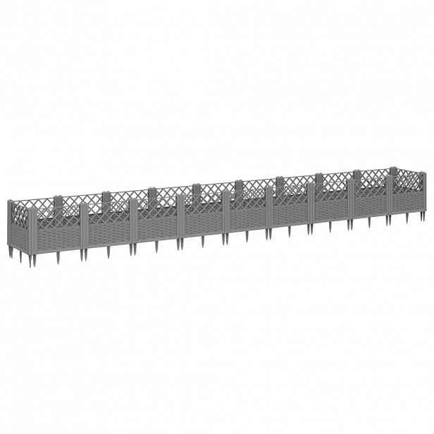 vidaXL Zahradní truhlík s kolíky světle šedý 363,5 x 43,5 x 43,5 cm PP