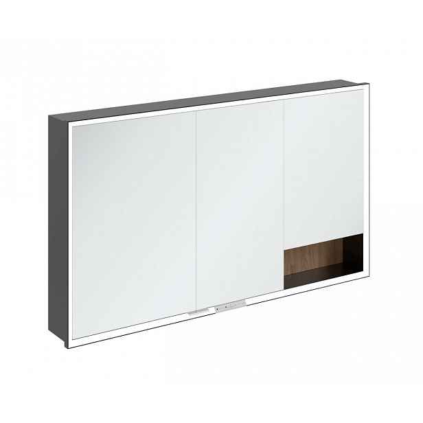 Villeroy & Boch My View+ - Zrcadlová skříňka s LED osvětlením 130x75x17 cm, 3 dvířka, Kansas Oak/matná černá B48213RH