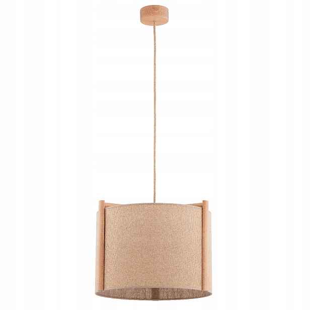 Závěsná lampa Alfa Leidi skandinávská dřevěná E27 42 cm, stínidlo béžové
