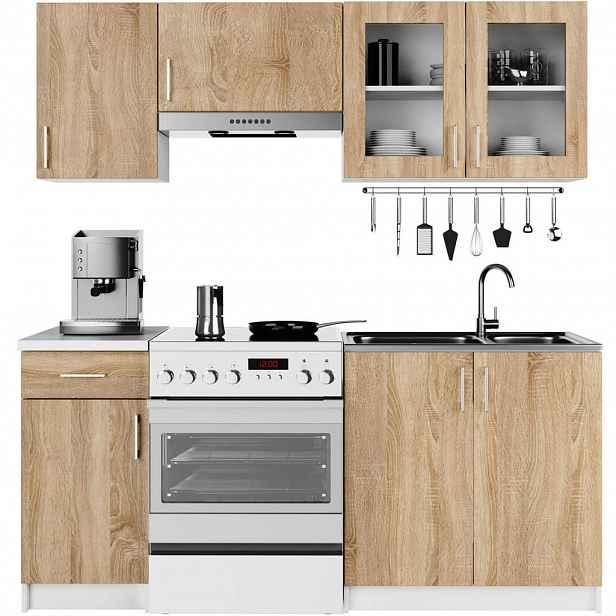 RAUMHIRSCH FURNITURE KUCHYŇSKÝ BLOK Bílá, dub Sonoma 203/180/44,5
