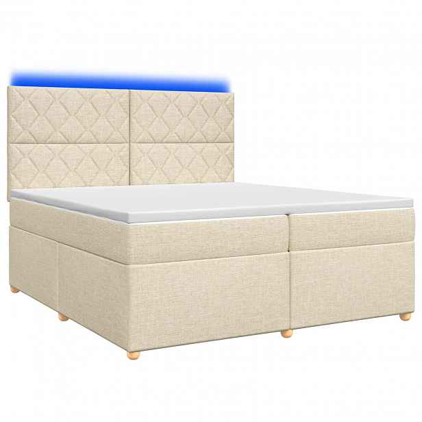 vidaXL Postel boxspring s matrací s čelo Krémová 200 x 200 cm Textil