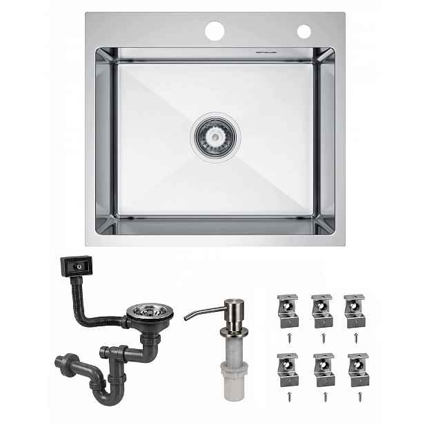 Dřez Jednokomorový Ocelový Inox 48x48 Dávkovač Nástěnný Sifon