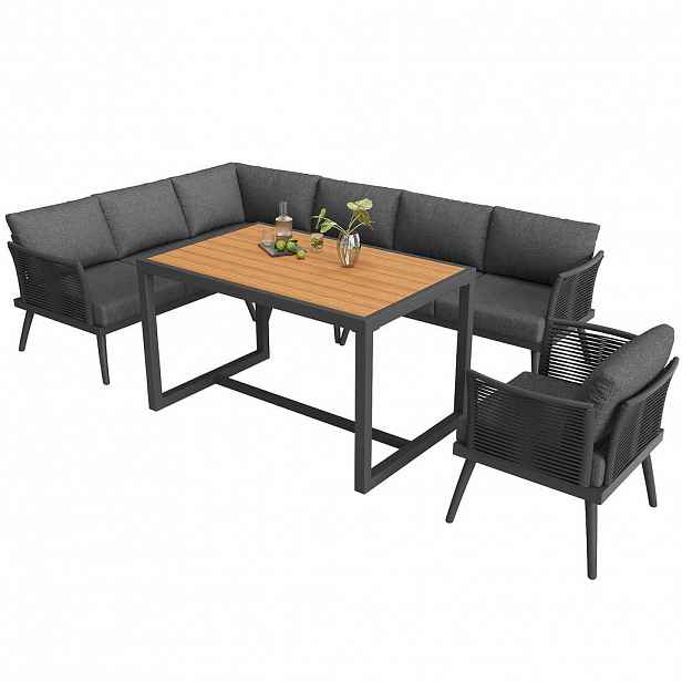 Modfu ZAHRADNÍ sedací souprava z železa 237x65x79 cm šedá pro 7 osob s polstrováním a stolkem