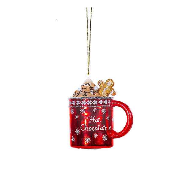 Skleněná ručně vyrobená vánoční ozdoba 6 cm Hot Chocolate – Sass & Belle
