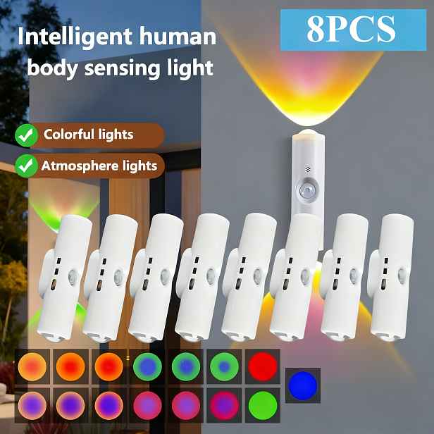 TEMU 8ks Balení Chytrého Nástěnného Světla s Dvojhlavým Senzorem Kočičího Oka, USB Dobíjecí Stmívatelné LED Stropní/Nástěnné Světlo Vhodné pro Noční
