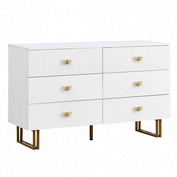Urban Meuble SIDEBOARD 6 zásuvek se zlatými úchytkami a kovovými nožičkami bílý