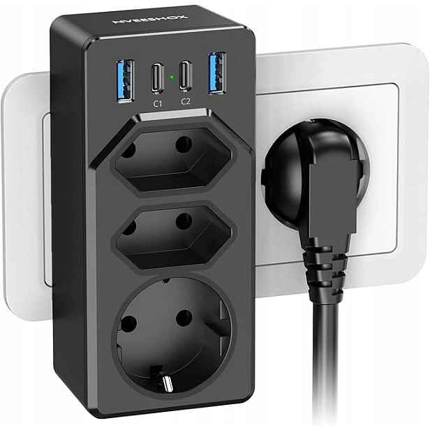 Nveeshox Usb zásuvka 2 x Usb C 2 x Usb 3 x 240V příruční zástrčka
