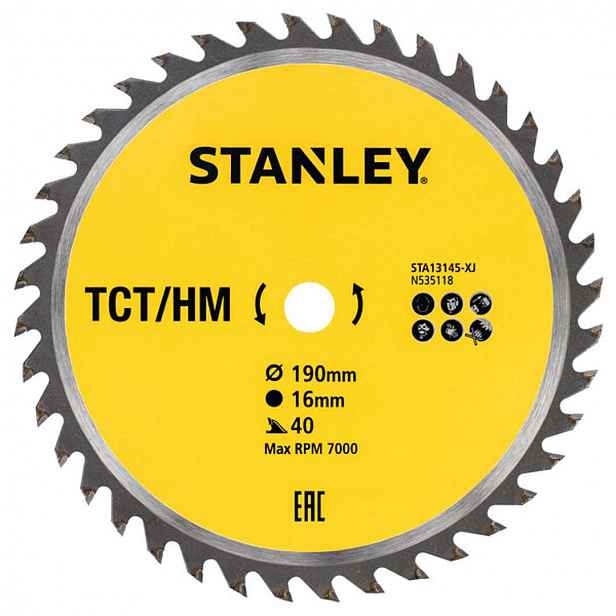 Stanley - Pilový kotouč na dřevo 190x16 mm, 40 zubů STA13145-XJ