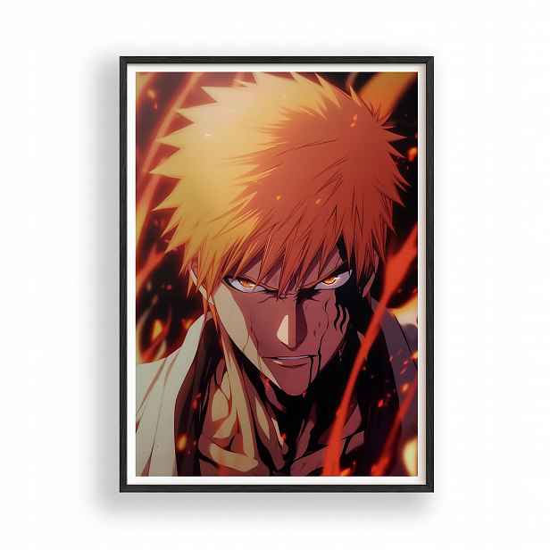 Obraz Bleach Ichigo Kurosaki Anime Plakát Rámeček Dřevěný Černý 30x42 cm