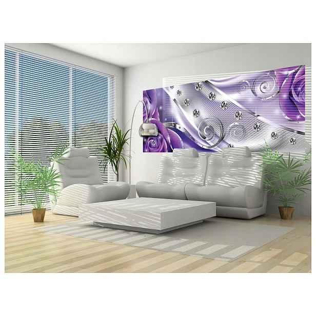 Flízovaná fototapeta Fialové růže s kovem a krystaly 250x104 lepidlo