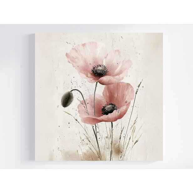 Obraz Na Plátně Canvas Akvarel Zahrada Květiny Růžový Mák Scandi Boho 50x50