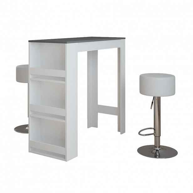 Vicco STOJACÍ BAROVÝ STŮL SE ŽIDLEMI Repose Bílá/antracitová 45 x 110 cm se 2 barovými stoličkami