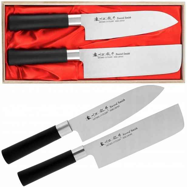 Satake Saku Japonská sada 2 nožů Nůž Santoku 17 cm a Nakiri 16 cm V Pouzdru
