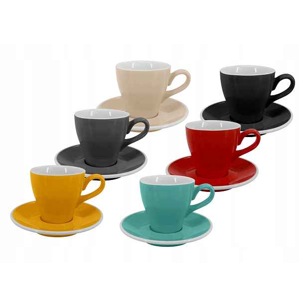 Set 6 ks Lungo šálek s podšálkem Milano, 150 ml, mix barev
