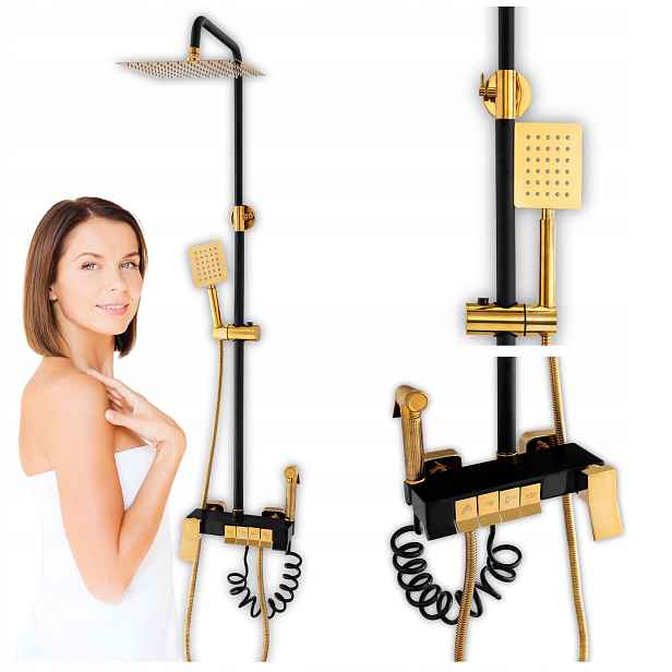 Sprchový Set Na Omítku Clara 1195BG Černý/zlatý