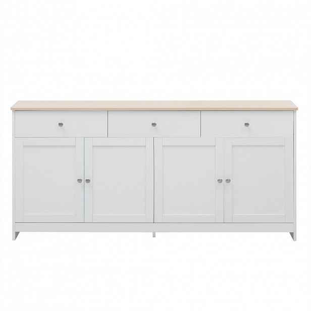 Urban Meuble SIDEBOARD bílý a dekor dřeva 4 dvířka a 3 zásuvky