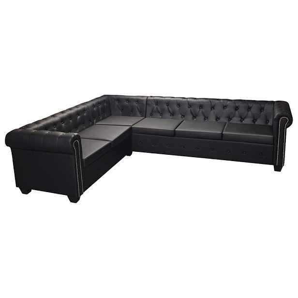 vidaXL Chesterfield Rohová Pohovka 6-Místná Černá Umělá Kůže