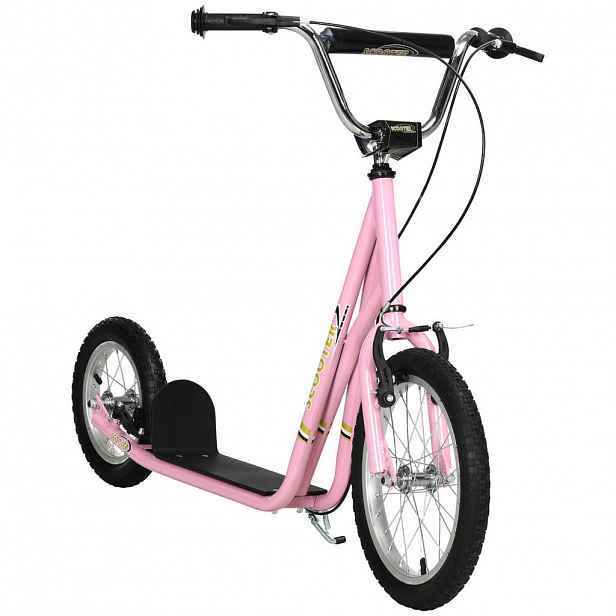 HOMCOM DĚTSKÁ koloběžka s brzdami Scooter 16/12 palců Cityroller nastavitelná růžová