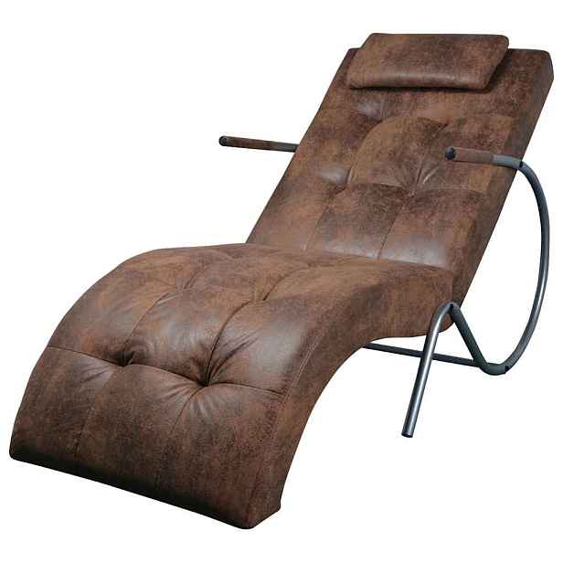 vidaXL Chaise Longue s polštářem, hnědý, vzhled semiše