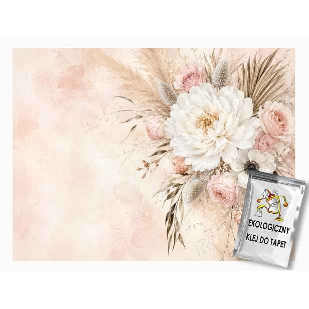 Vliesová fototapeta Květiny Pastelové Boho Béžové Růže Pampas 208x146 130g